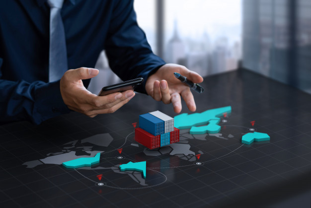 businessman-show-export-container-digital-world-map-screen_35761-336
